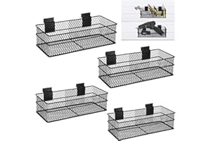BSTKEY Slatwall Basket Set of 4, Metal Ventilated Hanging Wire Baskets, Retail Display for Slatwall Panel Garage Storage and Organization (4 Size, Black)