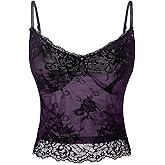 winkbay Women's Lace Crop Top Y2k Deep V Neck Sleeveless Party Camisole Going Out Tops
