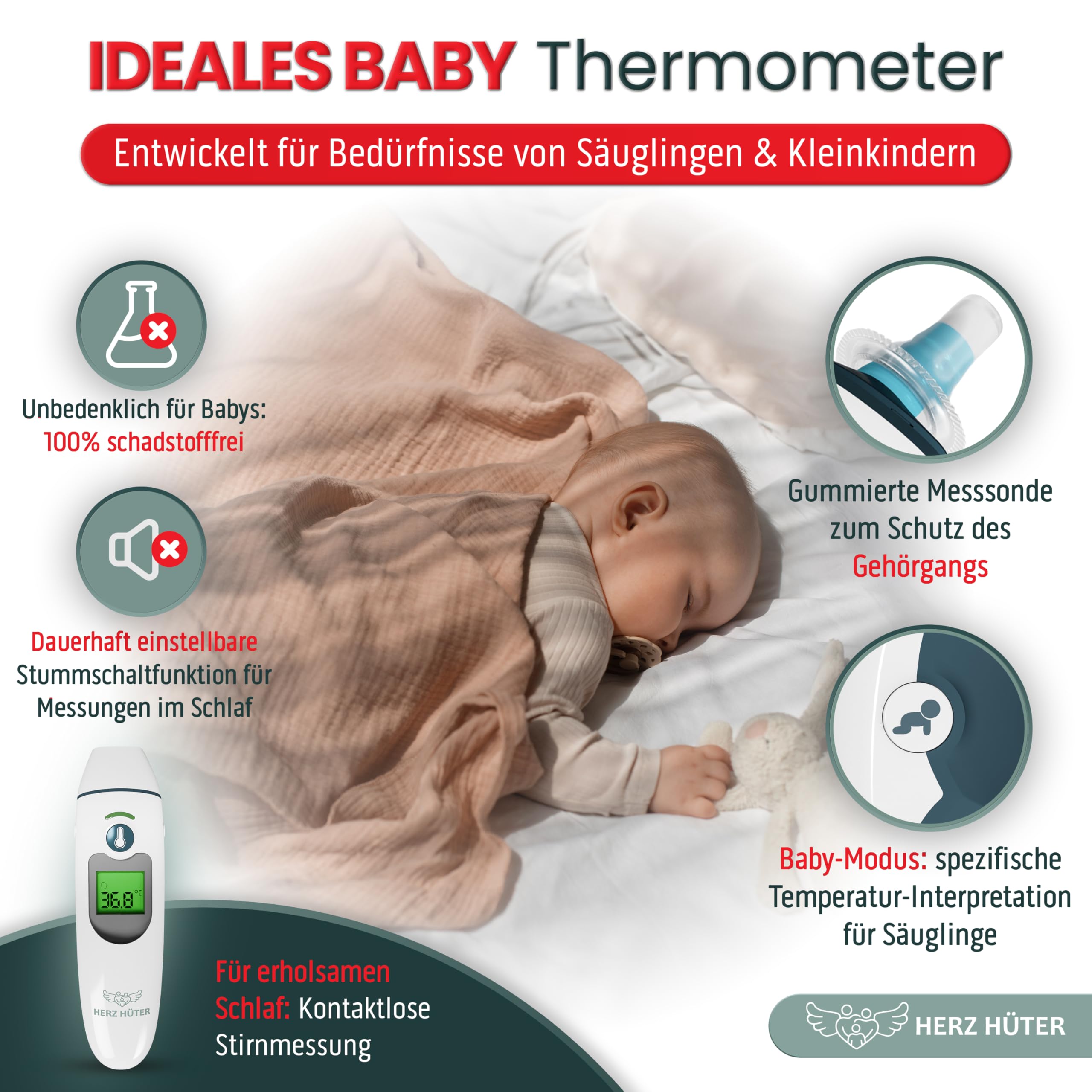 Fieberthermometer Ohr & Stirn, 3 in 1 Thermometer Ohrthermometer Baby Kinder & Erwachsene Stirnthermometer kontaktlos Digitales Fieber-Thermometer Infrarot-Messgerät, TÜV-zertifiziertes Medizinprodukt 3