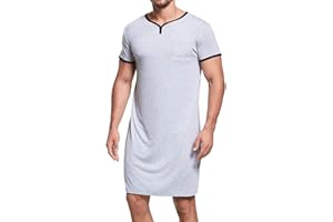 Lu's Chic Men's Nightshirt Short Sleeve Nightgown Henley Sleep Gowns Nightwear for Sleeping