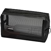 TOPASION Portable Mesh Makeup Bag with Zipper Small Travel Toiletry Bag Lightweight Cosmetic Pouch (Black Square)
