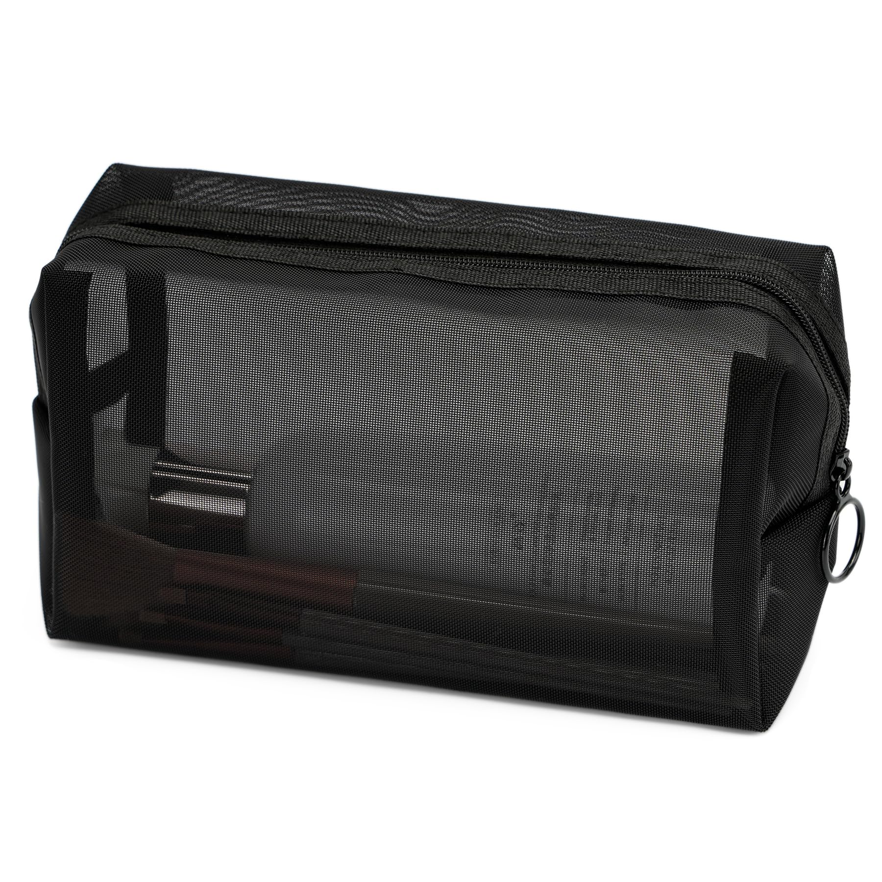 Photo 1 of TOPASION Portable Mesh Makeup Bag with Zipper Small Travel Toiletry Bag Lightweight Cosmetic Pouch (Black Square)