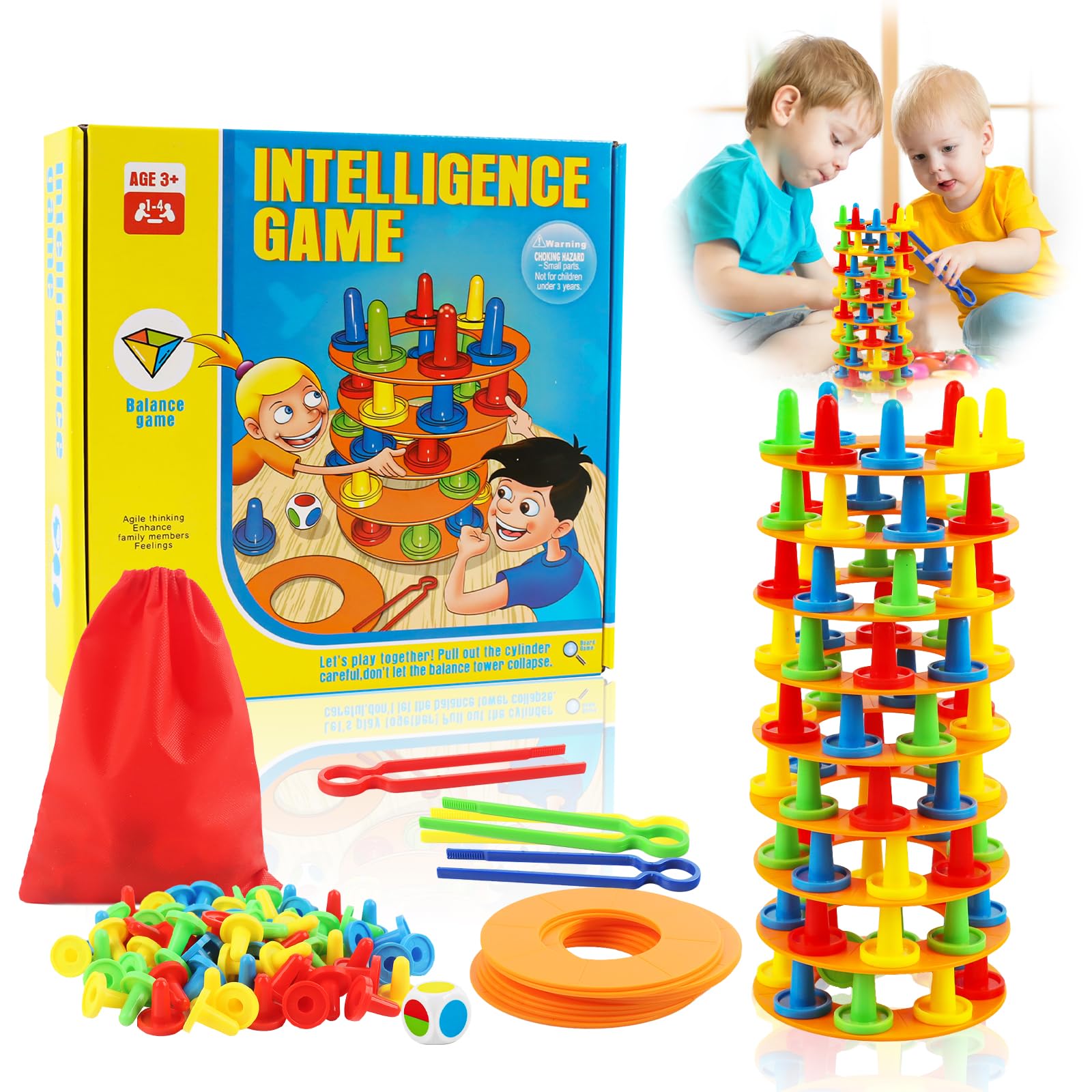 TIVUNORON Balance Tower Stacking Game, Montessori Children's Game for Breaking Tower, Wobble Tower Fine Motor Skills Building Blocks, Family Party Board Game for Children and Adults, Gifts for Boys