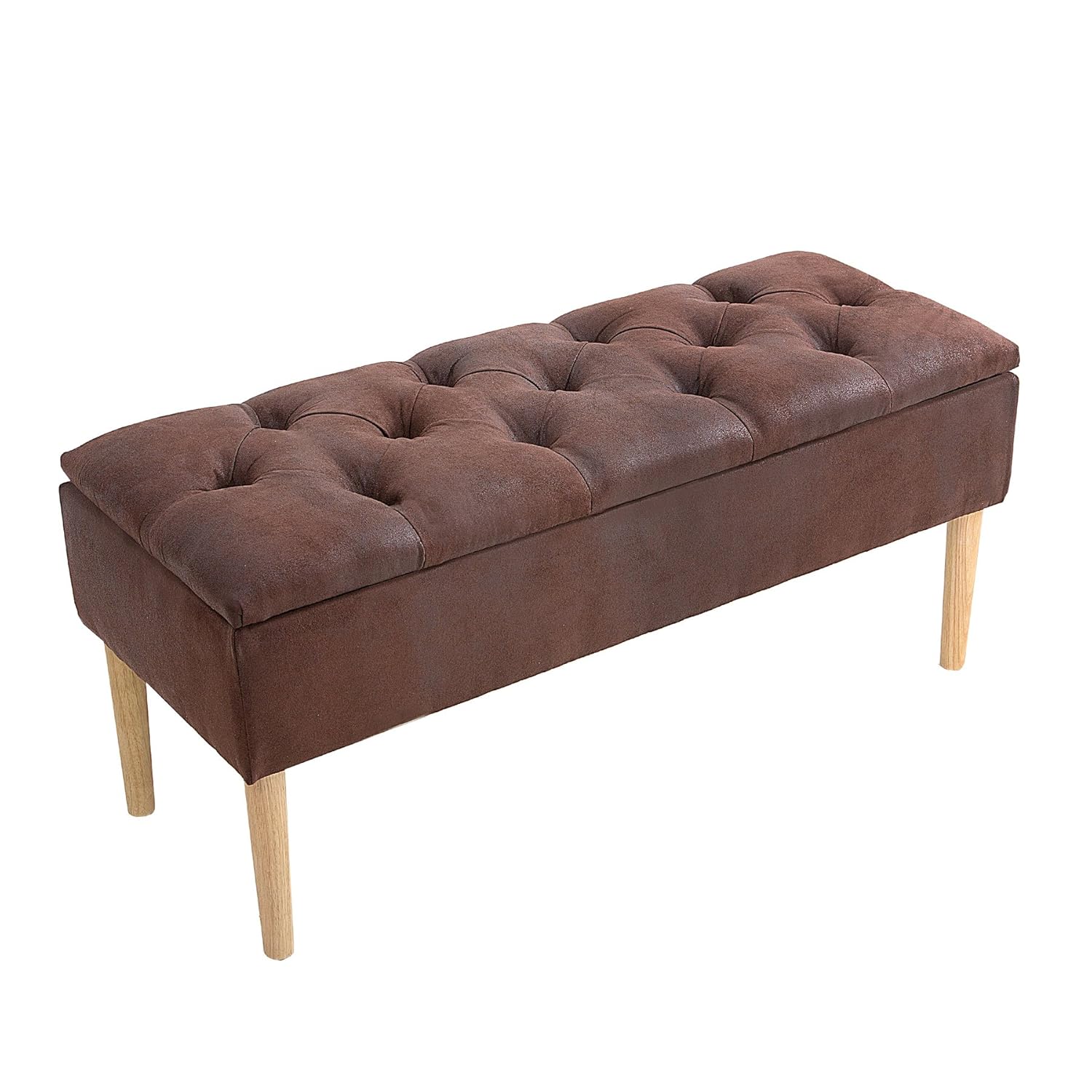 VidaXL Panchina Con Contenitore – 116 Cm, Effetto Pelle Scamosciata, Marrone - 2