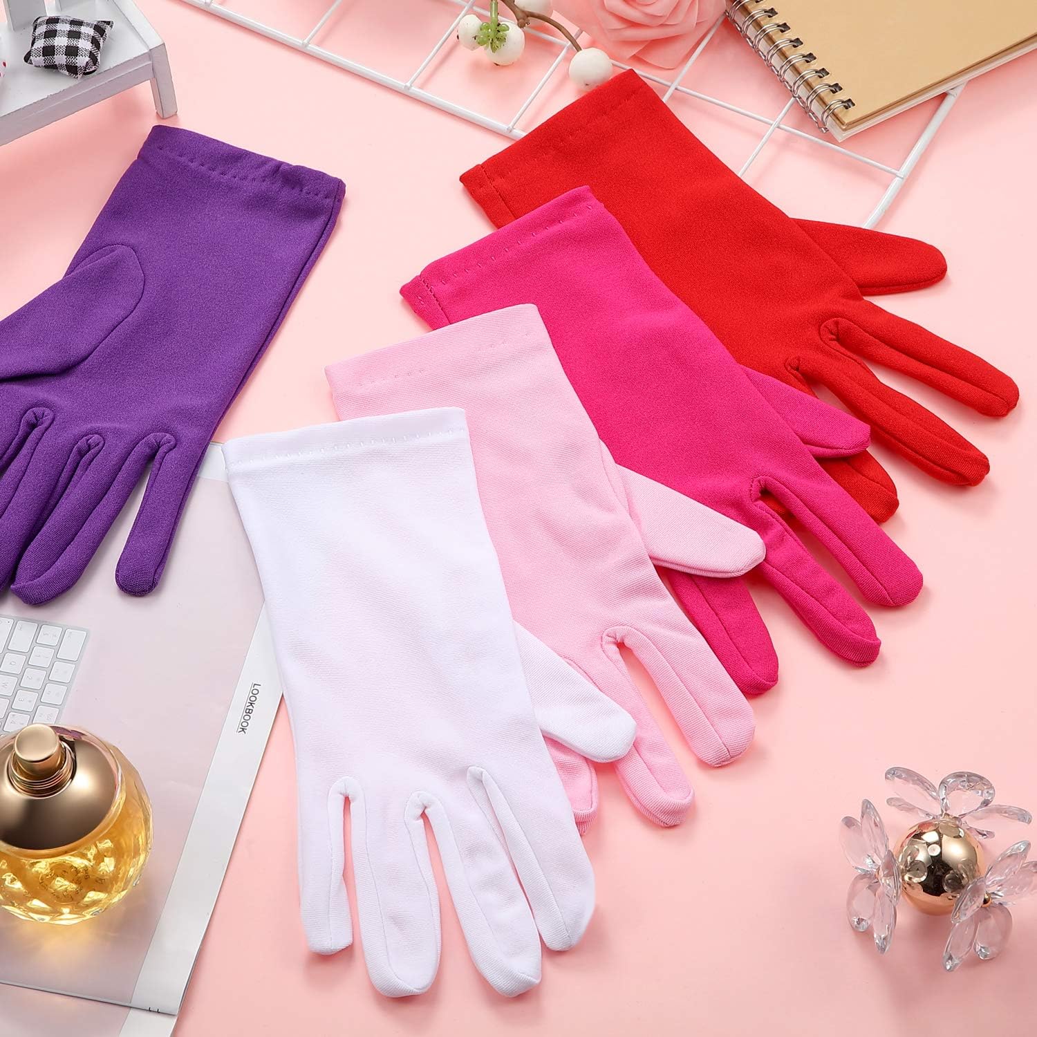13 Pairs Women Short Satin Gloves Wrist Length Gloves Gown Gloves Opera Gloves for Party at  Women’s Clothing store