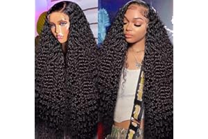 WINOW Deep Wave Lace Front Wigs Human Hair Pre Plucked 180% Density HD Transparent 13x4 Lace Frontal Wigs For Women Human Hair Lace Front Wigs Deep Curly Lace Front Wig (30 INCH)