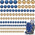 108 Pcs Balls Cake Topper DIY Cupcake Insert Foam Balloons for Cake Baking Wedding Anniversary Birthday Decoration(Bright Blue, Gold,Multi Sizes)