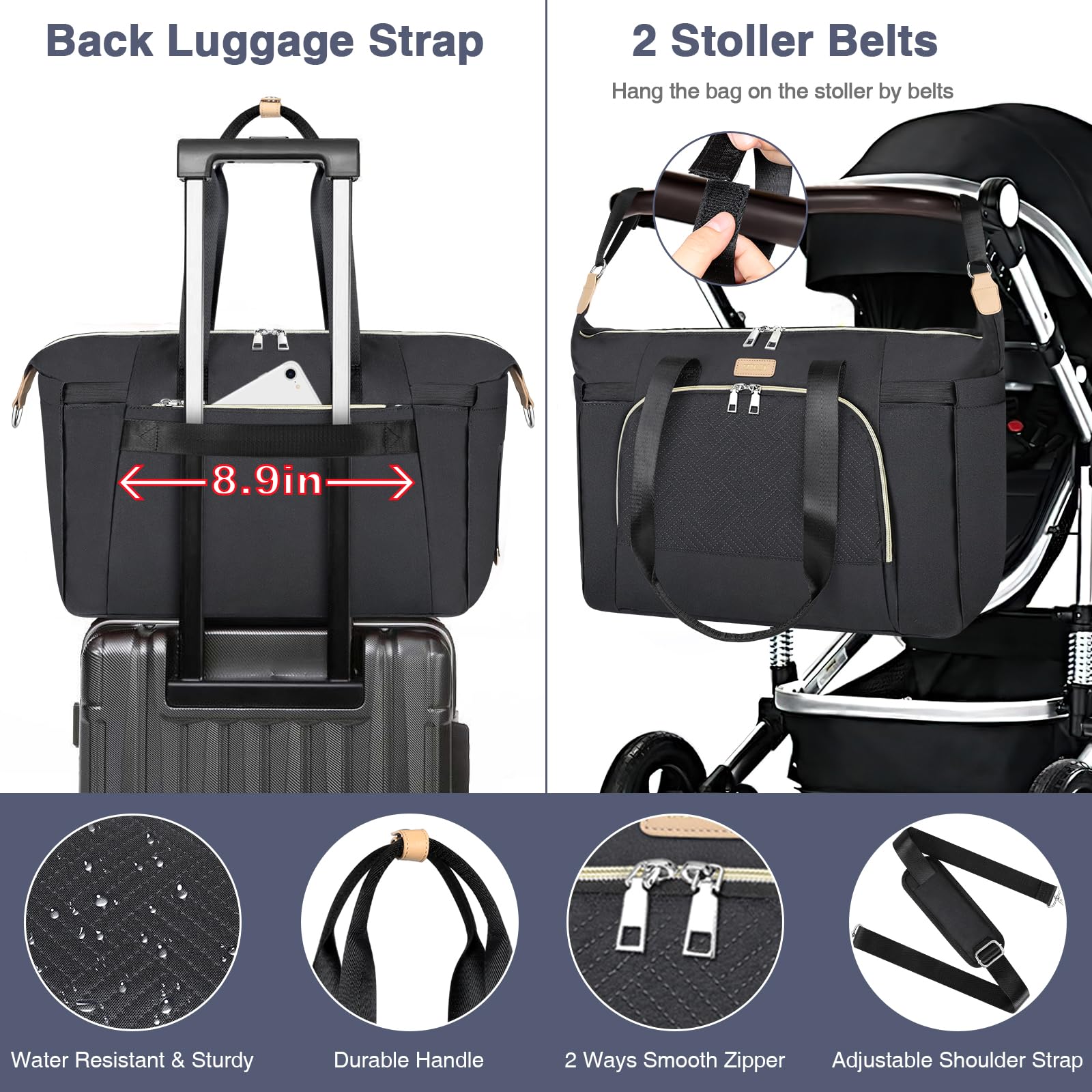 ITIEZY Diaper Bag Tote for Baby - Large Mommy Bag with Portable Changing Pad Pacifier Case, Hospital Bags Travel Baby Bag