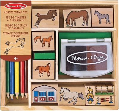 Melissa & Doug Horses Stamp Set with Colouring Pencils for Kids | Ages 4+