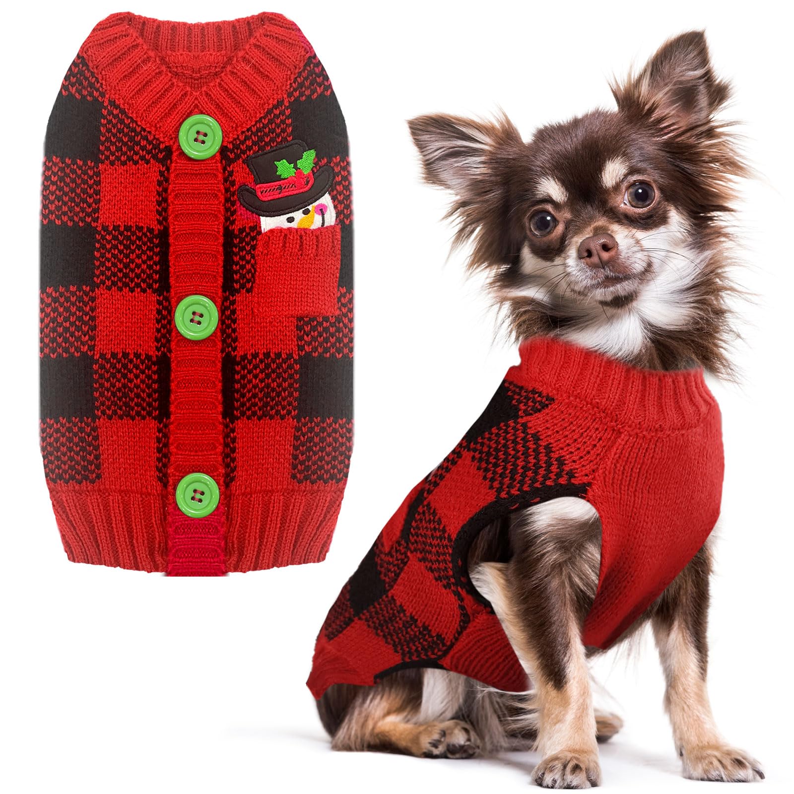 SKXEO Christmas Dog Jumper Snowflake Reindeer Pattern - Soft Classic Pet Sweater Warm Cat Dog Apparel, Knitwear Pet Winter Clothes Xmas Outfits(Plaid Dog Jumpers,L)
