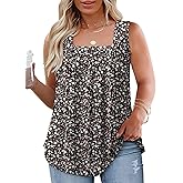 DOLNINE Womens-Plus-Size-Tank-Tops Casual Sleeveless Square Neck Flowy Tunic Shirts XL-5XL