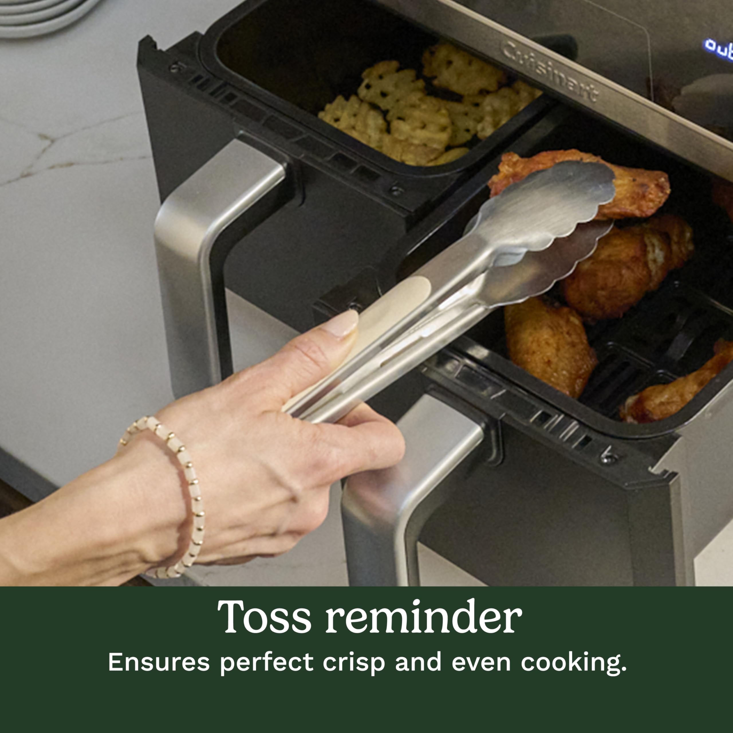 Freidora de aire Cuisinart de doble cesta, dos cestas en total 11 QT, freidora de aire de 4 funciones para freír, asar, hornear y mantener caliente, cuenta con acabado y configuración de sincronización, recordatorio de lanzamiento, modo de calentamiento automático y pausa automática