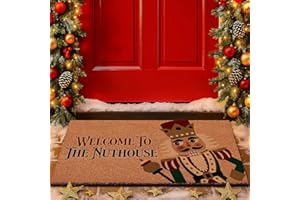 Lanpn Christmas Welcome Natural Coir Door Mat, Nutcracker Coco Front Door Outdoor Doormat Outside Entrance Porch Non Slip Rubber Rug Winter Xmas Farmhouse Decor (Brown, 30x17 inch)
