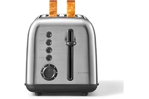 BUYDEEM DT620 2-Slice Toaster, Extra Wide Slots, Retro Stainless Steel with High Lift Lever, Bagel and Muffin Function, Removal Crumb Tray, 7-Shade Settings,Stainless Steel