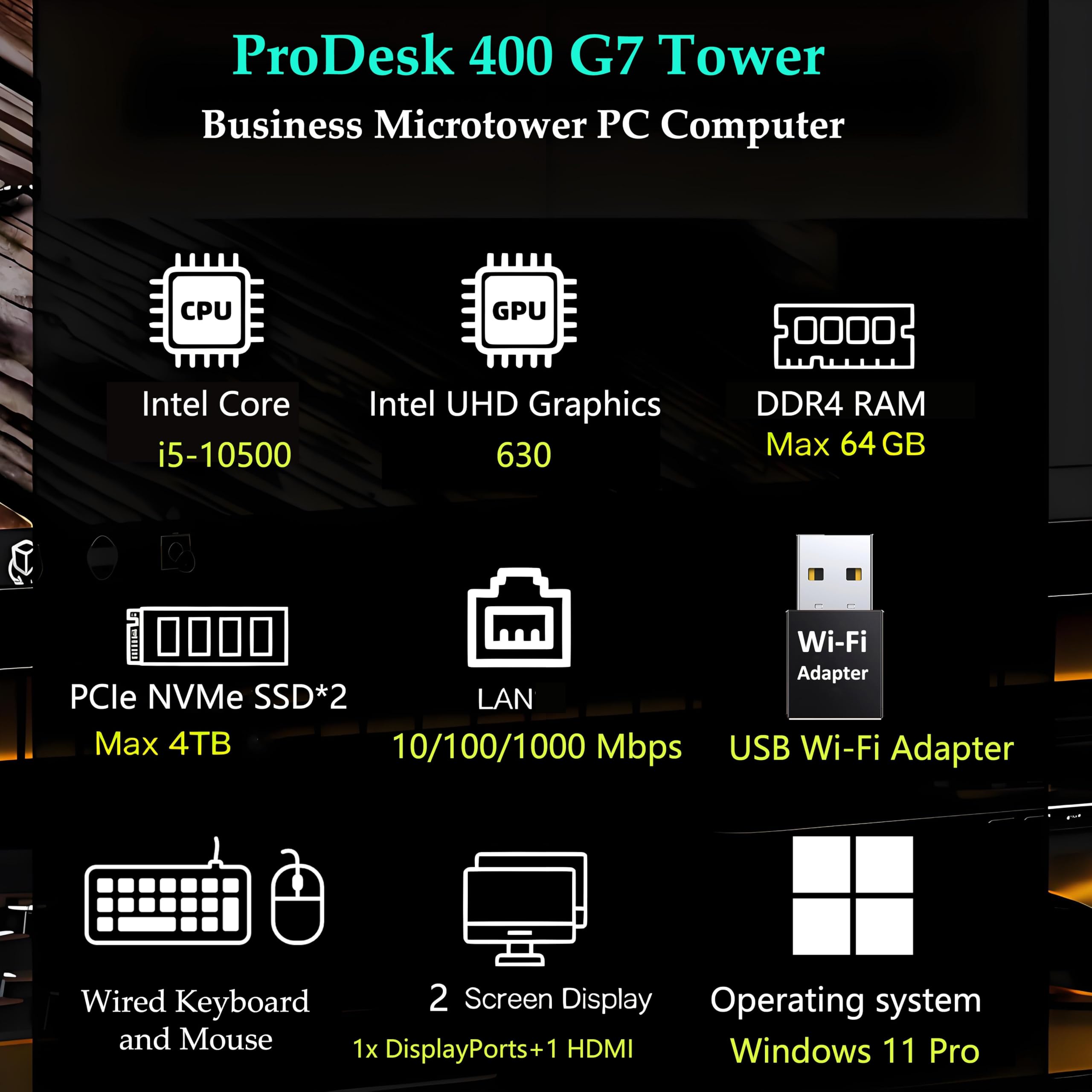 HP ProDesk 400 G7 Tower Business Desktop Computer, Intel 6-Core i5-10500 (Beat i7-8700), 32GB DDR4 RAM, 1TB PCIe SSD, WiFi Adapter, RJ-45, HDMI, DisplayPort, Keyboard and Mouse, Windows 11 Pro