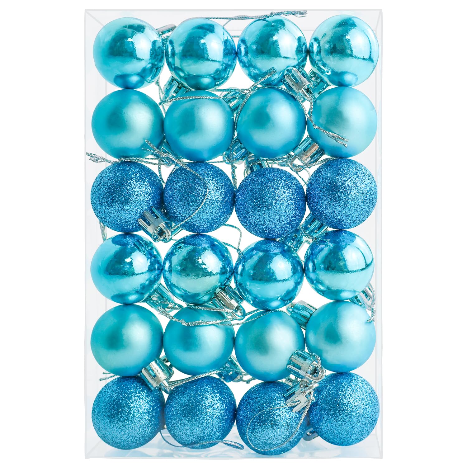 24 Pieces 30 mm Christmas Balls Decoration Shatterproof Christmas Tree Baubles Mini Hanging Ball for Xmas Tree Holiday Wedding Party Decoration, Light Blue
