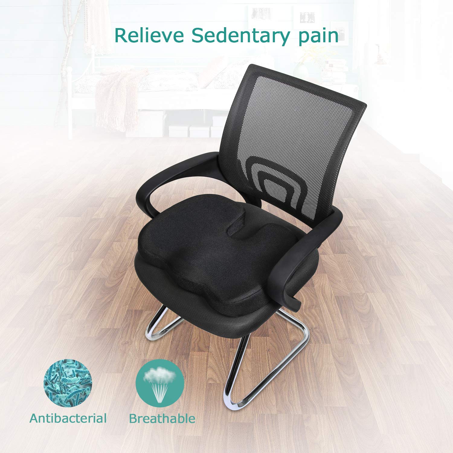 Tdbest Gel Enhanced Memory Foam Seat Cushion with Tailbone, Sciatica, Lower Back Support and Pain Relief - Fits Most Office, Desk, Computer Chairs and Car Seats (Black)