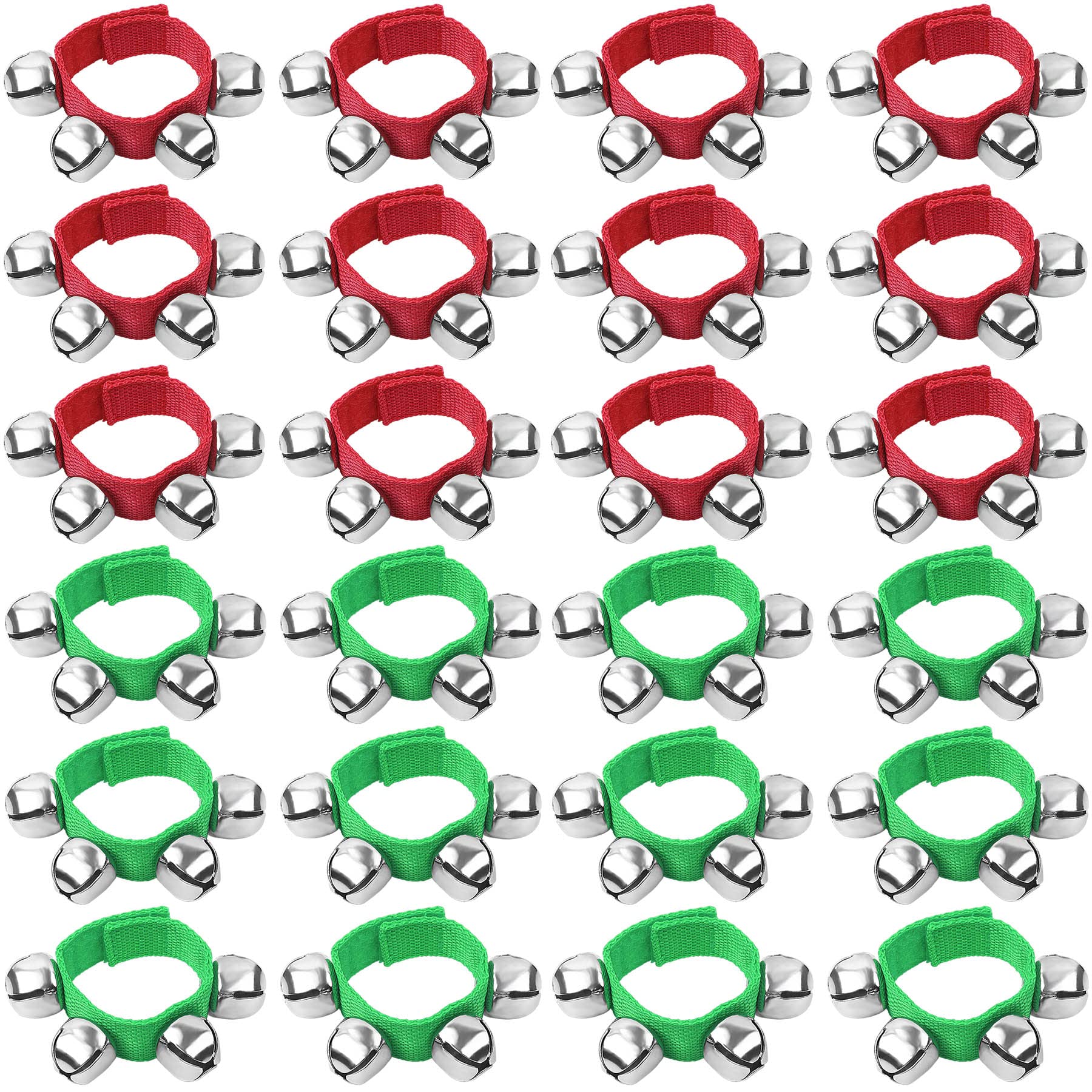 Augshy 24PCS Christmas Wrist Band Jingle Bells Bracelets Silver Jingle Bell Musical Instruments for Kids Christmas Party Favors