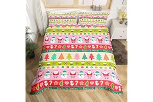 FEELYOU Cartoon Christmas Bedding Set for Kids Boys Girls Santa Claus Snowman Comforter Cover Set Pink Xmas Theme Duvet Cover Bedroom Decor Christmas Tree Bedspread Cover Twin Size Bedding Collection 2Pcs