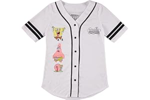 SpongeBob SquarePants Ladies Baseball Jersey - Spongebob, Mr Krabs, Squidward, Patrick - Mesh Button Down Baseball Jersey