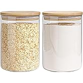 EQEY Glass Storage Jars Set Elegant Containers with Airtight Bamboo Lids, Perfect for Kitchen Organization - Flour, Rice, Pasta, Sugar, Coffee Beans, Accessories Included (2 packs(111oz))