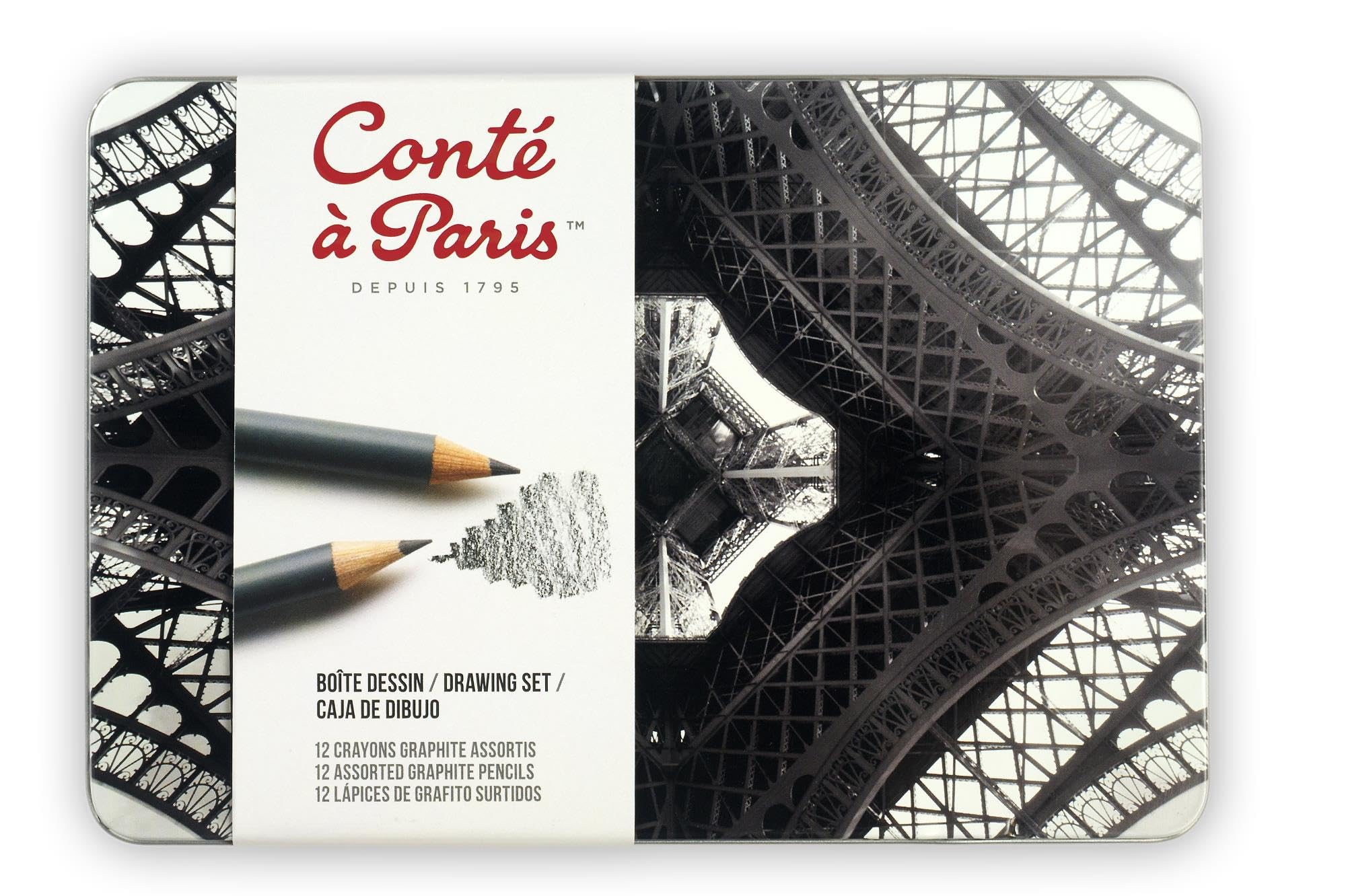 Conté a Paris 750404 Graphite Pencils in Artist Quality for High-Contrast and Flat Drawing, Writing and Sketching - Set of 12 Graphite Pencils