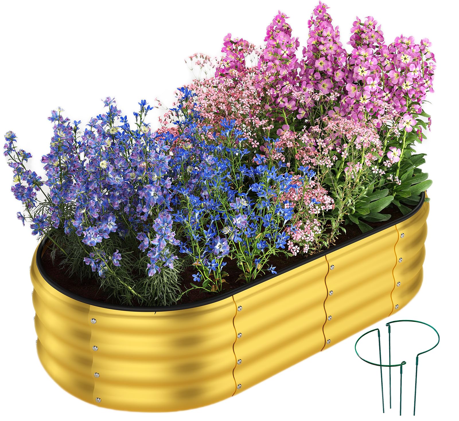 ZFHgarden Galvanized Metal Planter Round Raised Garden Bed Kit for Gardening Outdoor Garden Box Raised Flower Bed 1PC Gold 4X2X1FT Image