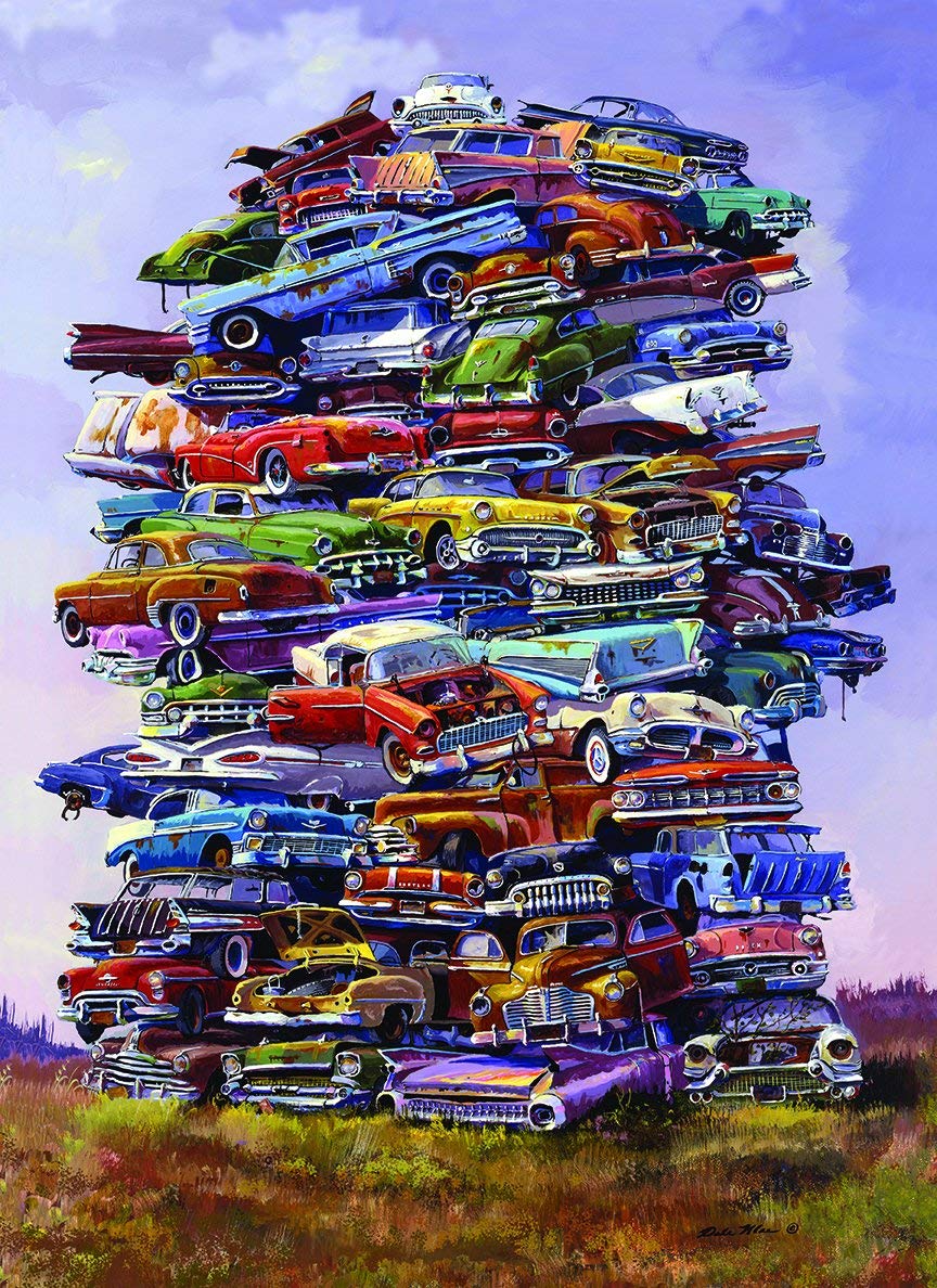 TDC Games Classic Car Puzzle Fabulous 50s Junkpile - 1000 Piece Vintage Jigsaw Puzzle for Adults