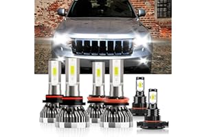 TXBILMOO Compatible For Jeep Grand Cherokee 2011-2013 9005 H11 High/Low Beam 5202 Fog Light Bulbs Plug and Play Pack of 6