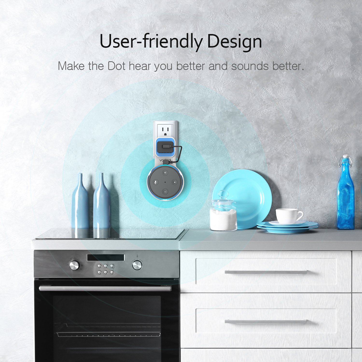 Wall Mount Stand for Echo Dot 2nd Generation, Vodool Hanger Holder Space-Saving Solution for Your Smart Home Speakers without Messy Wires or Screws, Charging Cable Provided - White