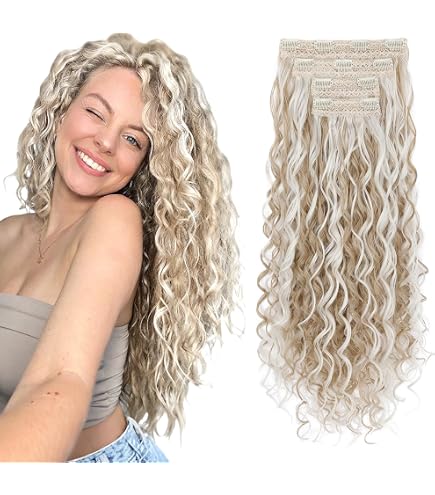Amazon.com : LONAI Clip In Hair Extensions, 6PCS Curly 24  display picture 3