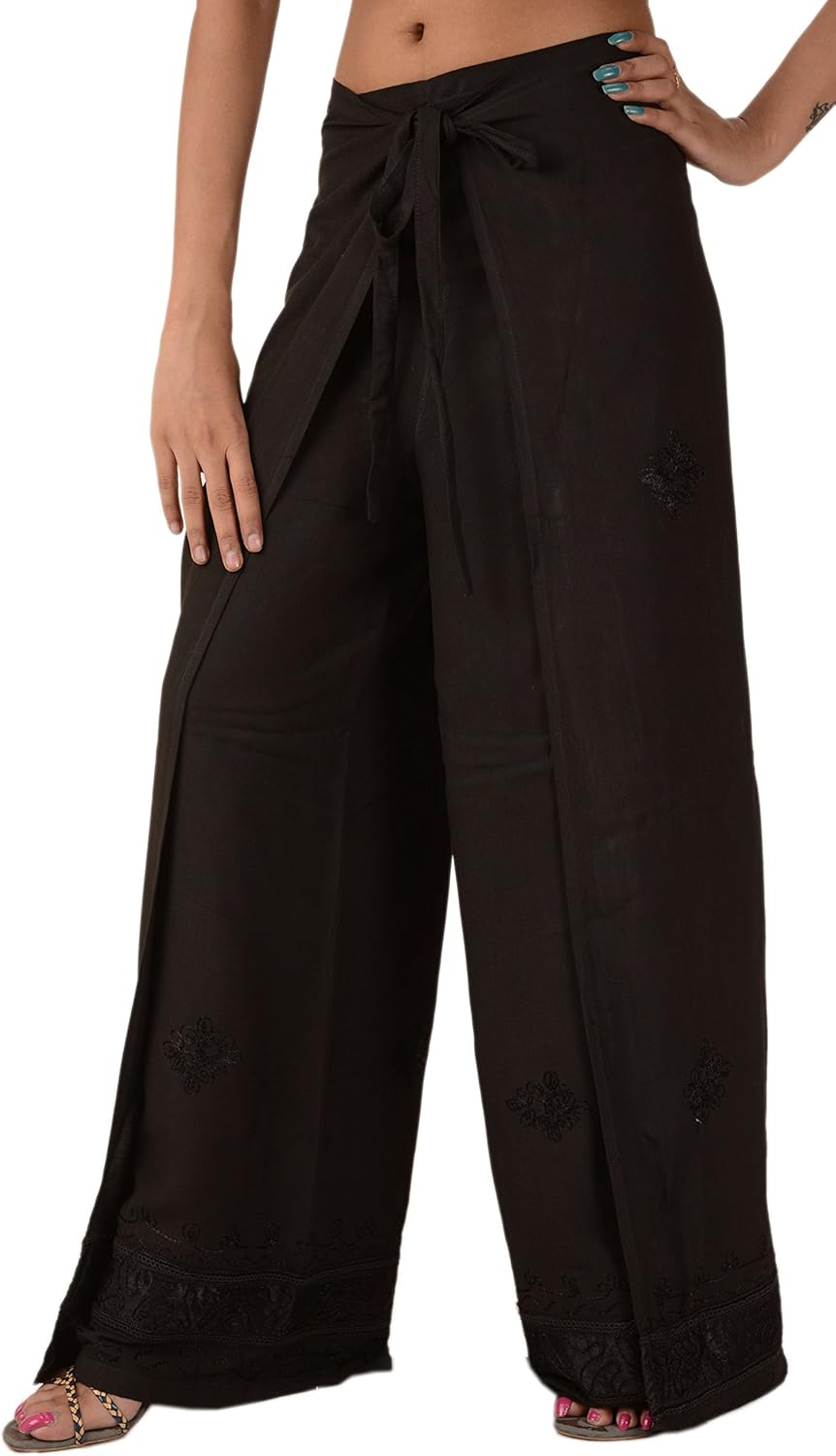 Skirts N Scarves Rayon Embroidered Aladdin Pant, Black, One Size at  Women’s Clothing store