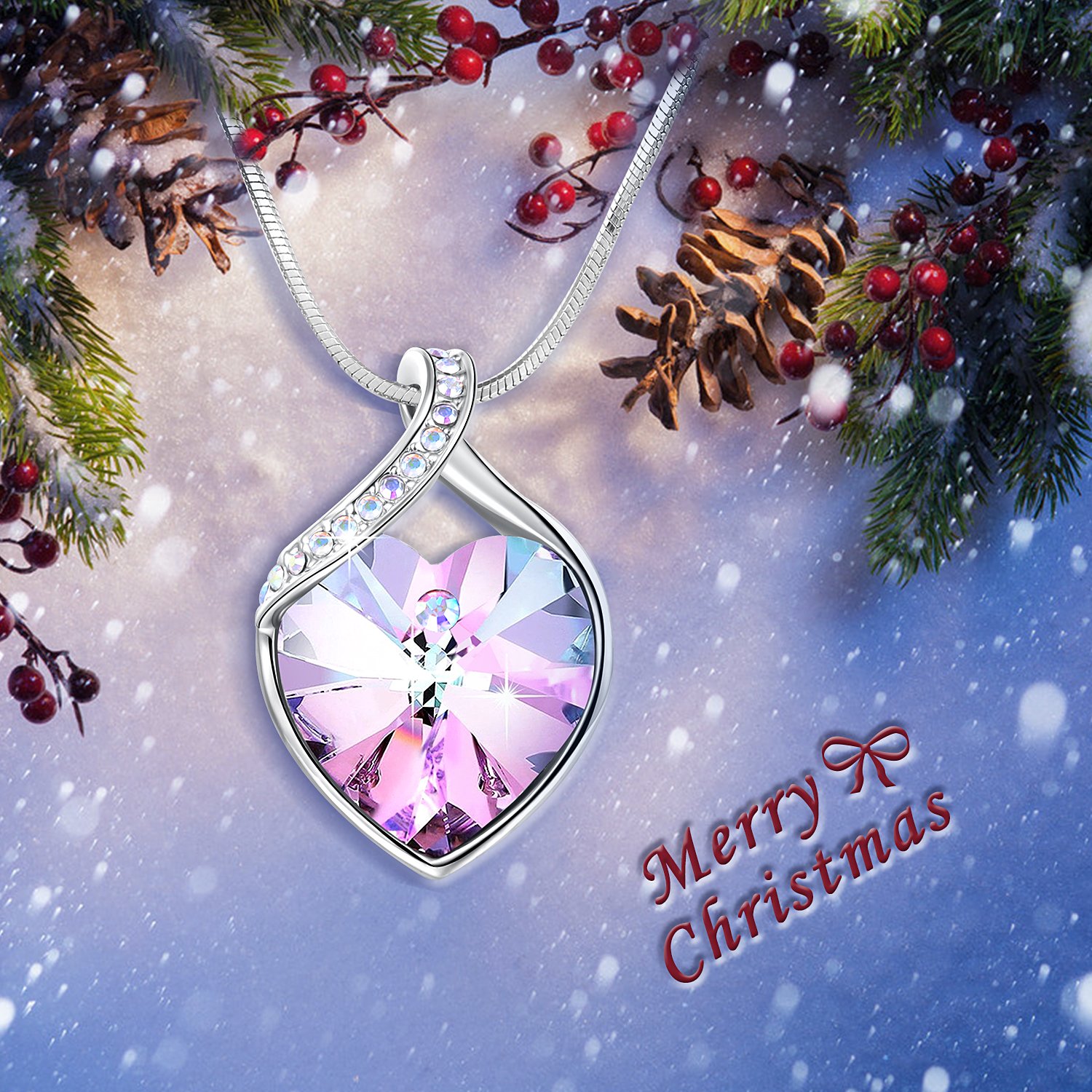 Angelady Lila Klassische Damen Frauen Herz Anhänger Halskette Kette Geschenk für Damen Frauen Mädchen Frau Mutter Freundin, Kristall von Swarovski (Lila)