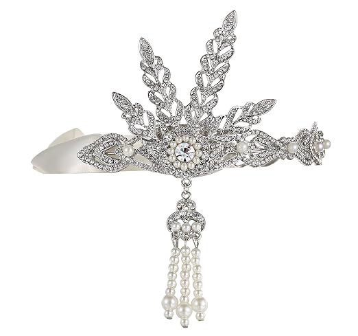 1920s Wedding Dresses- Art Deco Wedding Dress, Gatsby Wedding Dress Silver-Tone The Great Gatsby Inspired Art Deco Wedding Tiara Headpiece Headband AT vintagedancer.com
