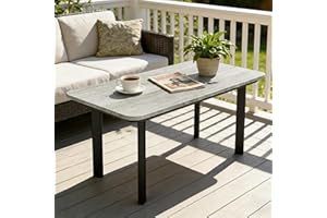 Outsunny Outdoor Patio Coffee Table, Rectangle Patio Table with Slatted Wood Plastic Composite Top, Steel Frame Patio Tables 