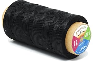 Mandala Crafts Black Flat Waxed Thread for Leather Sewing Thread - Polyester Waxed Leather Thread Waxed String - 197 Yds 210D 1mm Waxed Cord for Leather Stitching