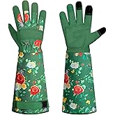 DLY Gardening Gloves,Leather Rose Gloves,Women's Long Gardening Glove for Work and Yard Work,Durable and Comfortable(Medium, Green