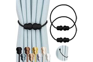 Hangtty Magnetic Curtain Tiebacks 2 Pack Rope Decorative Curtain Tie Backs Elegant Curtain Holders for Drapes Outdoor Window Treatment Holdbacks, Black