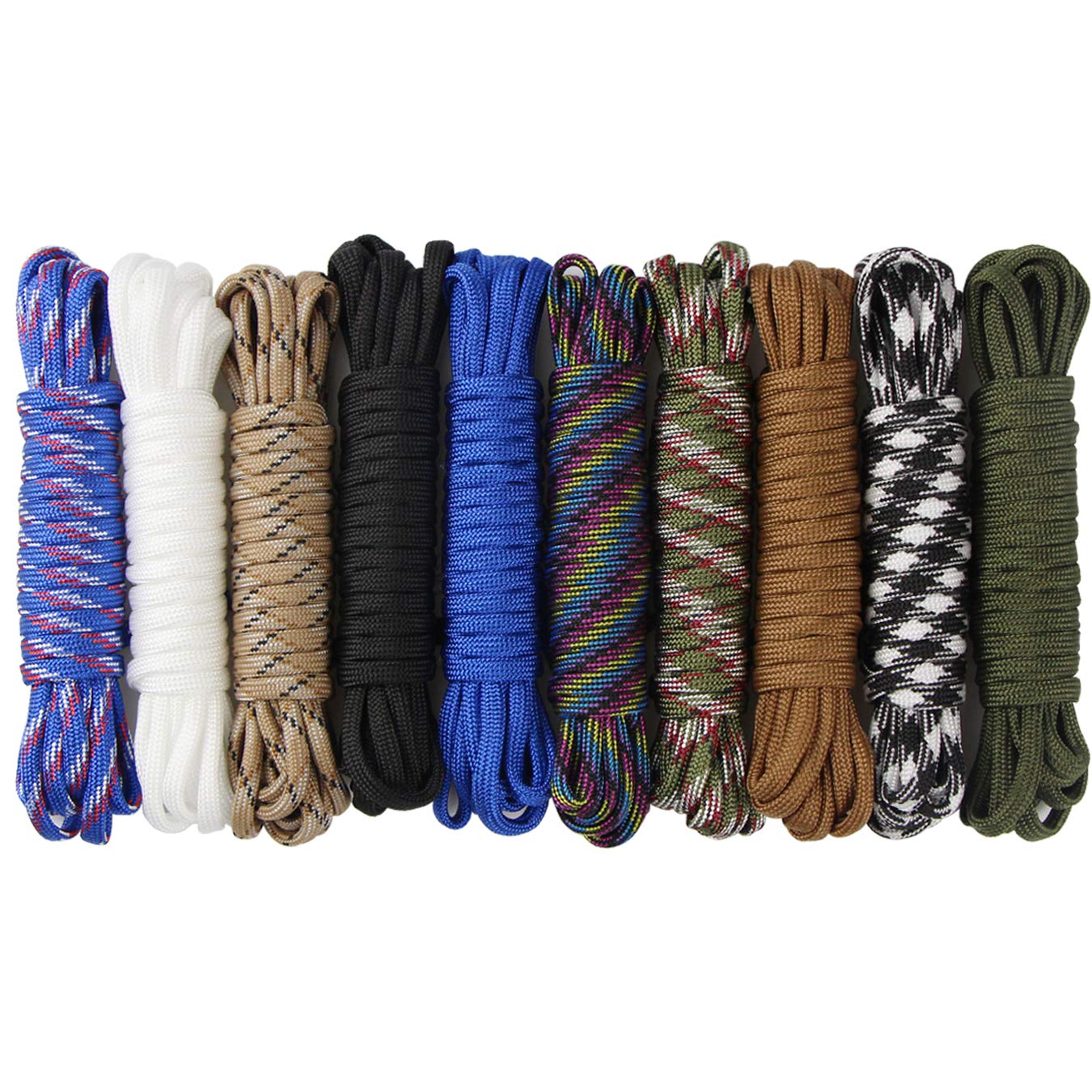 10pcs Paracord Bracelets Rope 7-Strand Nylon Rope DIY Manual Braiding for Outdoor Survival Rope, Lanyards, Keychain, Dog Collar, DIY Kit Craft Toy (10pcs x 10feet)