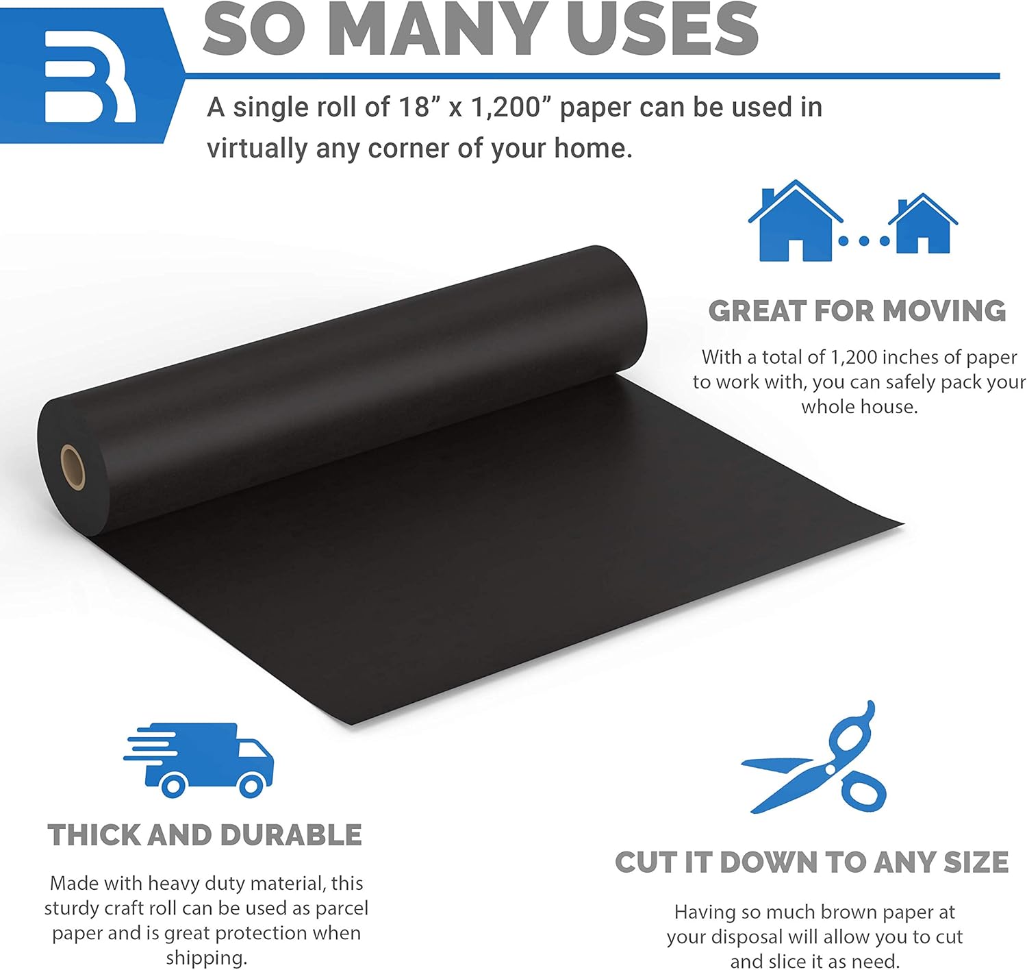 Black Kraft Arts and Crafts Paper Roll - 18 inches by 100 Feet (1200 Inch) - Ideal for Paints, Wall Art, Easel Paper, Fadeless Bulletin Board Paper, Gift Wrapping Paper and Kids Crafts - Made in USA