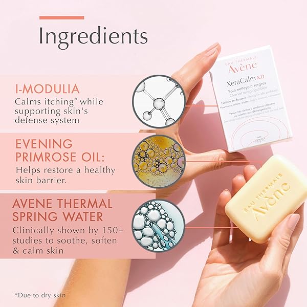 AVÈNE XERCALM A.D ULTRA-RICH CLEANSING BAR FOR ATOPIC DERMATITIS, ECZEMA PRONE SKIN, FRAGRANCE-FREE, 100 G