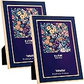 YiPinYin 5x7'' Navy Blue Enamel Picture Frames with metal Gold Plated Edge -HD-Tempered Glass & Velvet Back,Blue Picture Frame 5x7''for Elegant Display