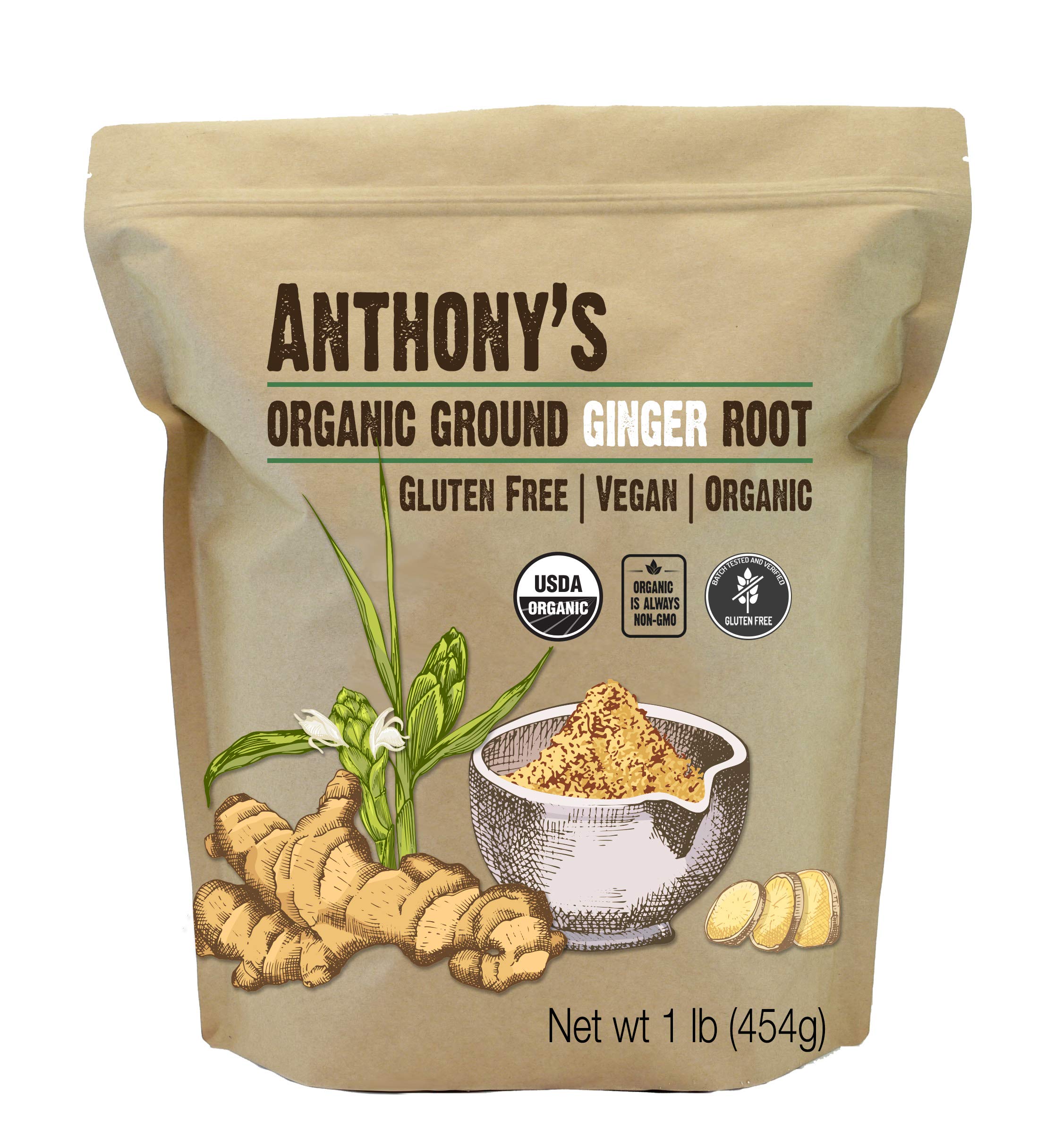 Anthony's Organic Ground Ginger Root, 1 lb, Gluten Free, Non GMO, Keto
