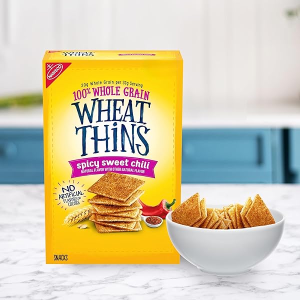 WHEAT THINS SPICY SWEET CHILI SNACKS, WHOLE GRAIN WHEAT CRACKERS, SNACK CRACKERS, 8.5 OZ