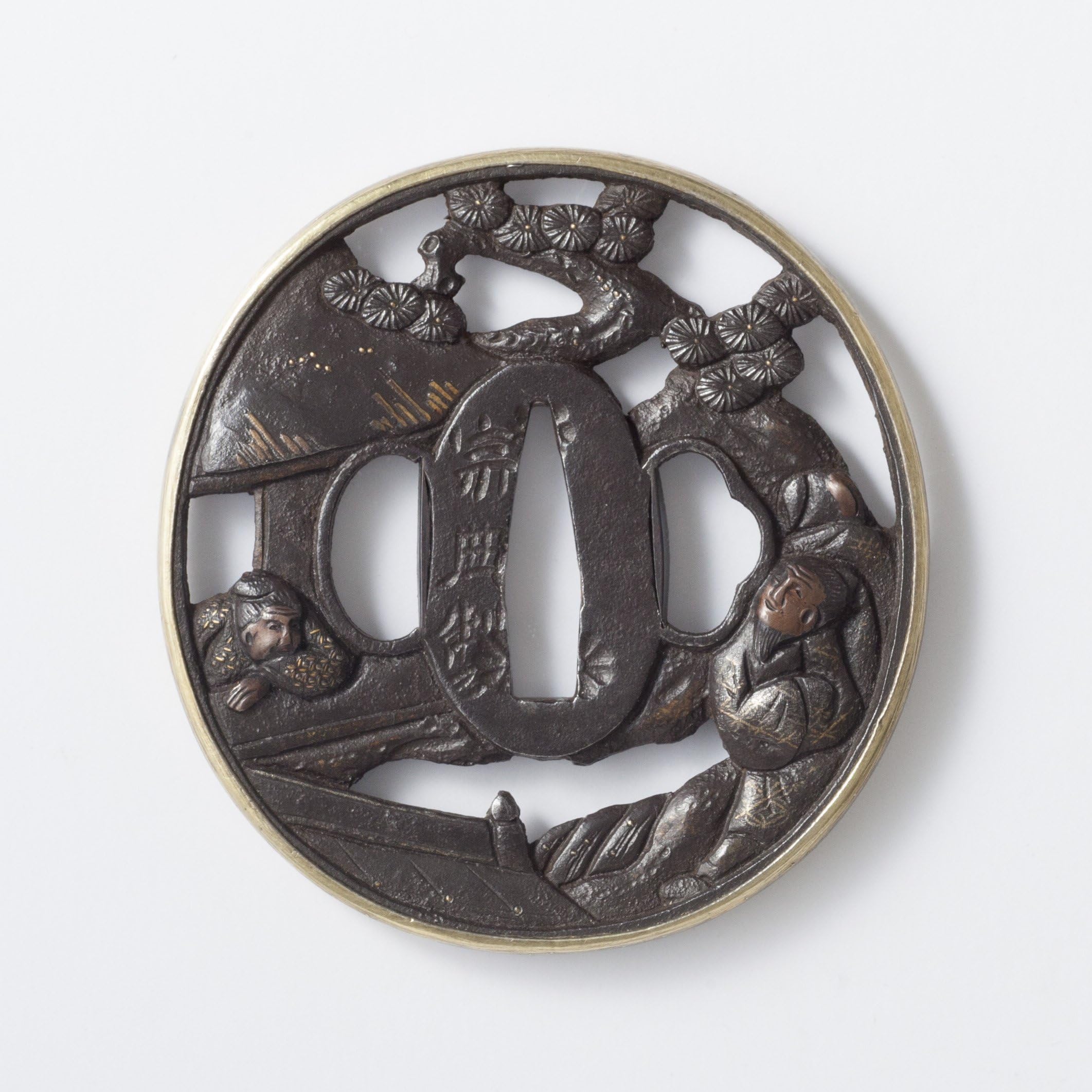 TOKYO ART GALLERY ISHIHARA - Antique - [Premium] Tsuba Sukashi Fletwork Inray : FLOWER VIEWING by SOUTEN - for Japanese Samurai Katana (Katana Sword) w Box [NO returns or exchanges/Standard ship by EMS: with Tracking & Insurance]