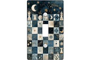 Moon Kitchen Single Light Switch Cover Plate, Celestial Artistic Star Chess Piece Fall Navy Blue Plastic Standard Size Switch