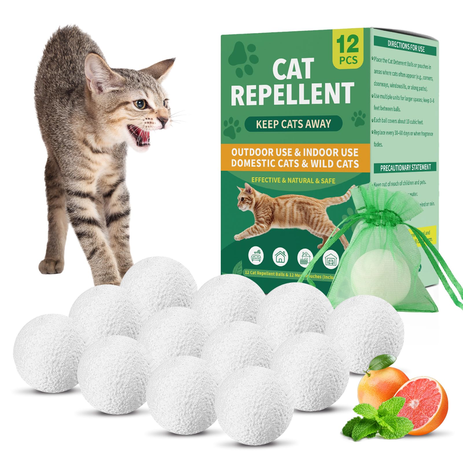 Photo 1 of Cat Repellent Outdoor & Indoor, Cat Deterrent Outdoor Indoor, Natural Essential Oil Ball, Anti Cats Scratch for Furniture, Keep Cats Out of Yard, Keep Cats Away from Garden, Lawn Plants, 12 Packs