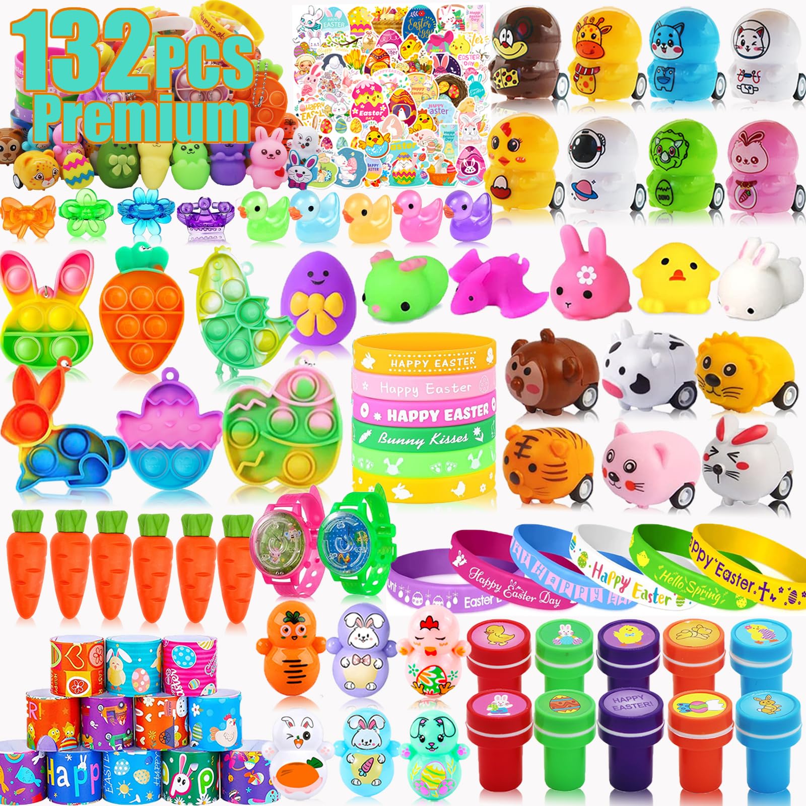 132 Pack Easter Egg Fillers Gifts, Easter Basket Stuffers Party Favors for Kids, Bulk Mini Small Fidget Toys for Easter Eggs Hunt, Classroom Prizes Goodie Bag Stuffers, Treats Gift for Boys Girls