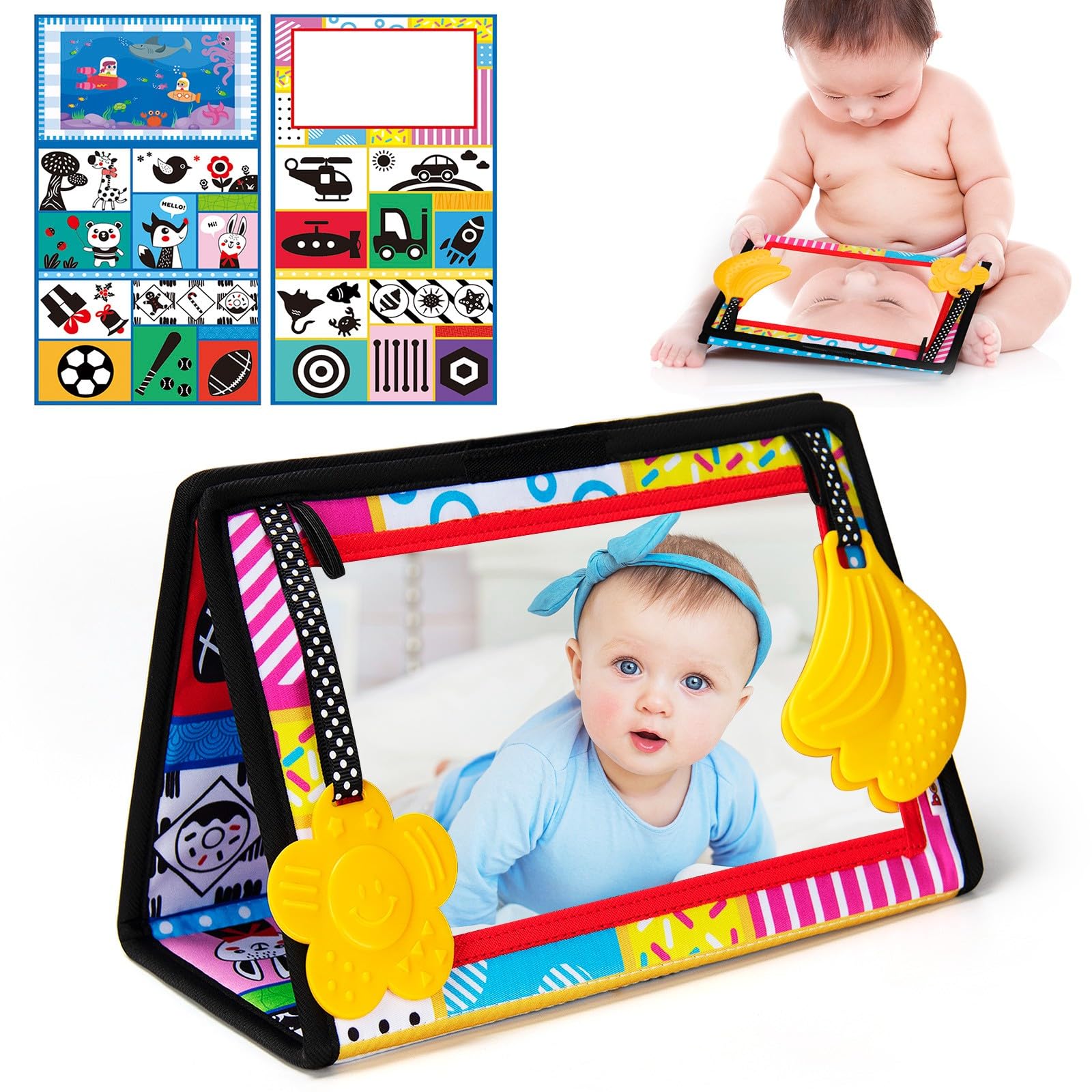 Inbeby Baby Tummy Time Mirror, Tummy Time Pillow - High Contrast Black and White Newborn Toys, 0-6 Months