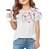Arshiner Girls T Shirts Ruffle Short Sleeve Summer Pleated Crewneck Casual Tops Tees Blouses